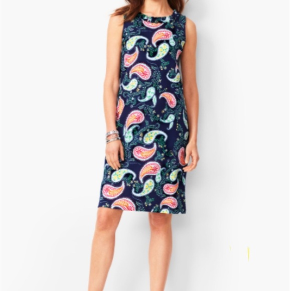 Talbots Pleat Ruffle Neck Paisley Print Sheath Dress Sleeveless Medium Petite - Picture 1 of 12